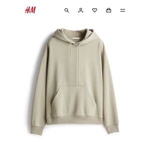 H&M Womens Beige Hoodie Sweatshirt Oversized Cropped‎ Pullover Athleisure Large